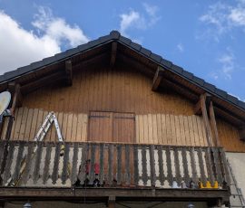 Ponçage des boiseries extérieures de chalet au grain 80 et 120